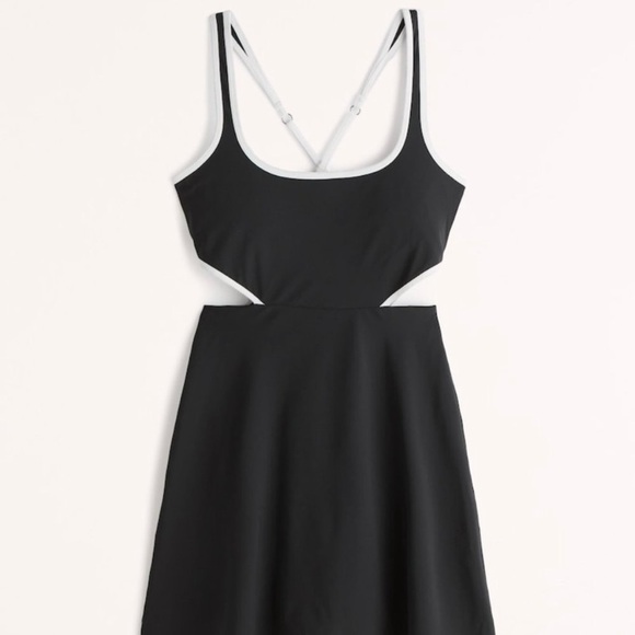 Abercrombie & Fitch Side Cutout Traveler Mini Dress Black White Size LP - Picture 2 of 10
